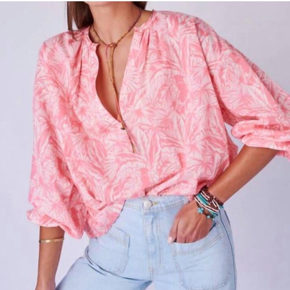 NWT OVERLOVER Cameron Top In Palms Coral Size XS - Picture 12 of 12